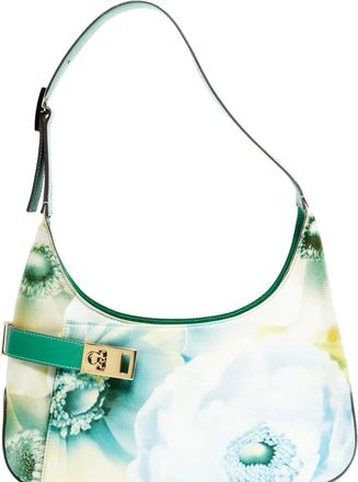 Ferragamo Borsa a spalla Gancini con stampa a fiori anni 2000 - Bianco