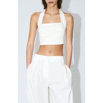 Mango Featuring Hailey Bieber Kasha Sleeveless Crop Top in White at Nordstrom, Size X-Large