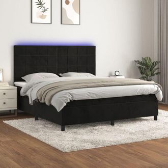 vidaXL Vidaxl - Cama Box Spring Colch&oacute;n Y Led Terciopelo Negro 180x200 Cm