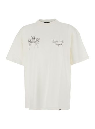 Represent Thoroughbred Dog White Crewneck T-Shirt With Logo Lettering On The Front And Maxi Drawing On The Rear In Cotton Man