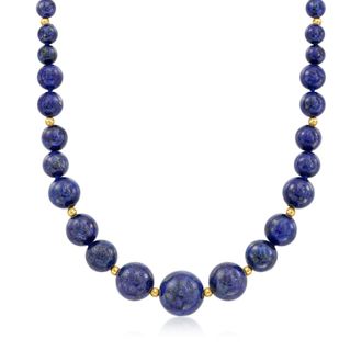 Ross-Simons 6-13mm Lapis Bead Graduated Necklace With 14kt Yellow Gold