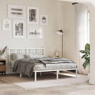 vidaXL Estructura Cama Sin Colch&oacute;n Con Cabecero Metal Blanco 140x190cm Vidaxl