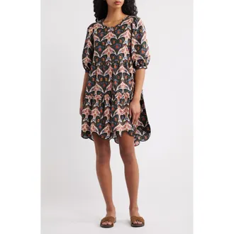 Farm Rio Porcelain Birds Print Minidress in Black at Nordstrom, Size Xx-Small