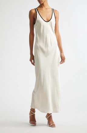 L'agence Akiya Print Sleeveless Satin Maxi Dress in Vintage White/black at Nordstrom, Size X-Small