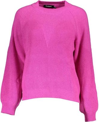 Desigual Chique Coltrui met Contrastdetails - Dames - Ronde hals truien - Roze - 2XL - Polyester - Truien & Vesten