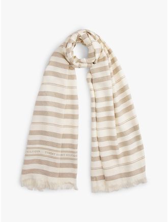Tommy Hilfiger Womens Stripe Cotton-Linen Blend Scarf - Sandalwood