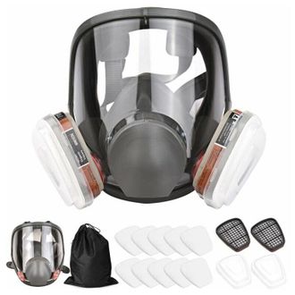 OEM Mascarilla Protectora Facial Completa De Silicona - 16 En 1 Con 2 Cartuchos De Filtro - Para Sustancias Peligrosas Y Polvo - Incluye Bolsa De Almacena