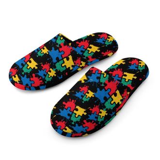 Generic Autism Awareness Painting Mens Cozy Memory Foam Slippers Warm Cotton House Shoes Comfy Slipper for Indoor Outdoor