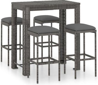 vidaXL Set Muebles Bar Jard&iacute;n 5 Piezas Y Cojines Rat&aacute;n Sint&eacute;tico Gris Vidaxl