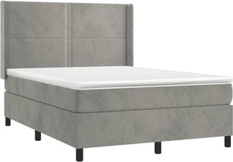 vidaXL Vidaxl - Cama Box Spring Con Colch&oacute;n Terciopelo Gris Claro 140x200 Cm