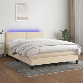 vidaXL Vidaxl - Cama Box Spring Colch&oacute;n Y Luces Led Tela Crema 140x190 Cm