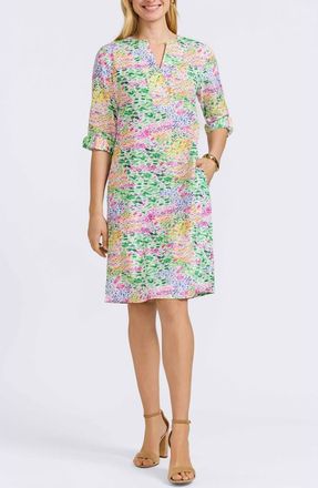 Foxcroft Vena Floral Print Linen Blend Dress in Multi at Nordstrom, Size X-Small