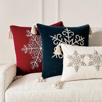 Frontgate Tasseled Snowflake Pillow Cover - Crimson, 13 x 22 Lumbar Crimson, Individual - Frontgate