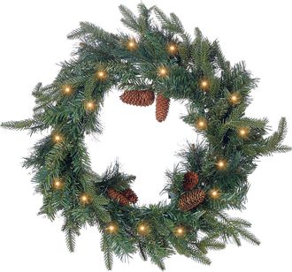 Beliani Beliani - Corona De Navidad Con Pi&ntilde;as Sint&eacute;ticas Y Bayas Para Puerta Con Luces Led 60 Cm Verde Kamerun