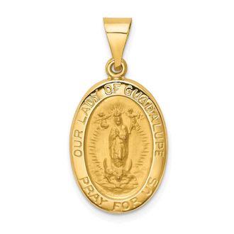 Diamond2Deal 14k Yellow Gold Polished and Satin Our Lady Guadalupe Medal Hollow Pendant