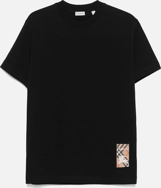 Burberry Mens Burberry Check-Logo Patch Cotton T-Shirt Black - Size: 36