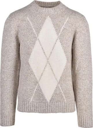 Eleventy Diamond Argyle Pattern Wool Crewneck Sweater