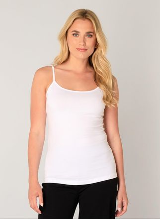 Base Level Spaghettitop BASE LEVEL Yoshji, Damen, Gr. 38, weiss (wei&szlig;), Jersey, Obermaterial: 94% Baumwolle, 6% Elasthan, unifarben, k&ouml;rpernah h&uuml;ftlang, Rundhals