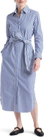 Robert Graham Leona Stripe Long Sleeve Midi Shirtdress in Navy at Nordstrom Rack, Size 10