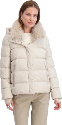 Elie Tahari Womens Short Quilted Puffer Jacket with Faux Fur Collar & Detachable Hood