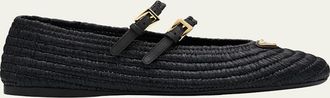 Prada Stuoia Raffia Dual Mary Jane Ballerina Flats