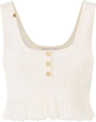 Elisabetta Franchi Openwork Gebreide Top - Dames - Tops zonder mouwen - Wit - L - Leer - Tops