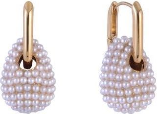 Shelli Segal Faux Pearl Drop Huggie Hoop Earrings in White at Nordstrom Rack