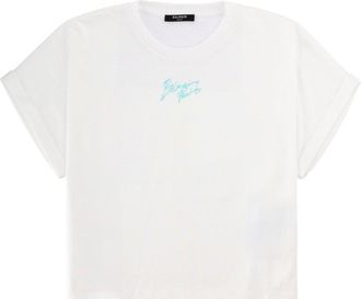 Balmain Kurz geschnittenes T-Shirt mit Logo