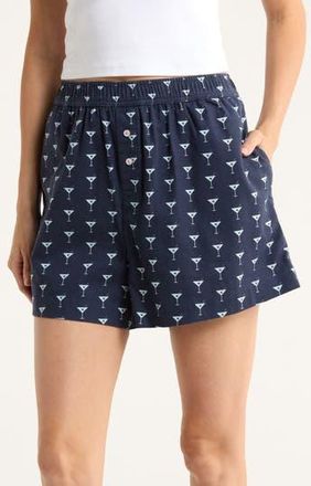 Open Edit Print Cozy Flannel Boxer Pajama Shorts in Navy Classic Mocktail at Nordstrom Rack, Size X-Small