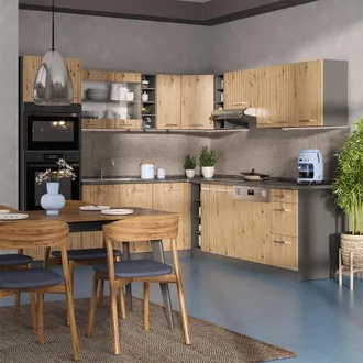 Vicco Cucina Angolare Completa R-line, Rovere Artigianale/antracite, 237 X 247 Cm, Pl Antracite