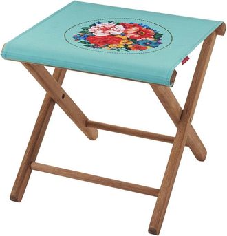 Vent de Boh&egrave;me Taburete plegable de haya y tela floral azul