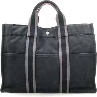 Herm&egrave;s Fourre Tout PM Tote Bag In Canvas With A Black And Gray Color Womens Scheme (Pre-Owned)