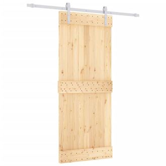 Berkfield Home Sliding Door with Hardware Set 85x210 cm Solid Wood Pine in Light Brown