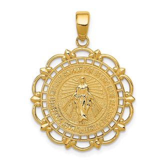 Diamond2Deal 10k Yellow Gold Polished Miraculous Medal With Scallop Frame Pendant