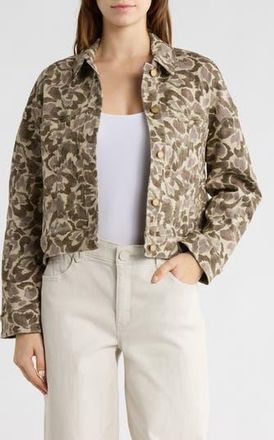 Democracy Barrrel Sleeve Printed Hi-lo Jacket in Forest Moss/Light Khaki at Nordstrom Rack, Size X-Small