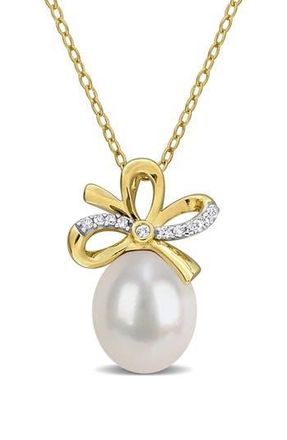 Delmar 9-10mm Cultured Freshwater Pearl & White Sapphire Pendant Necklace - 0.1ct. at Nordstrom Rack