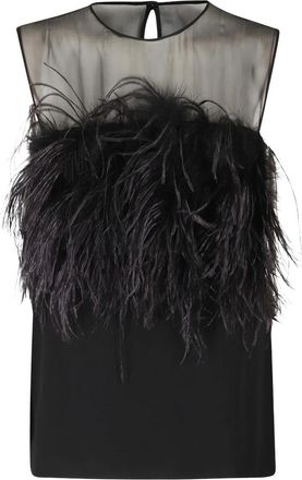 Alberta Ferretti Top con bordi in piume - - Tops - Donna - Nero - S