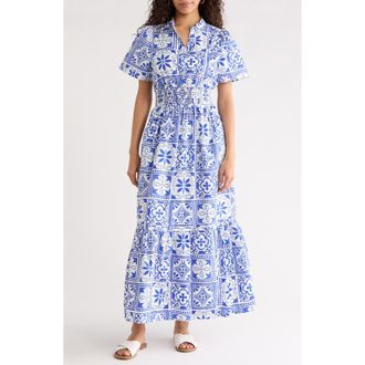 Sugarlips Lara Floral Print A-Line Dress in White-Blues-Combo at Nordstrom, Size X-Small