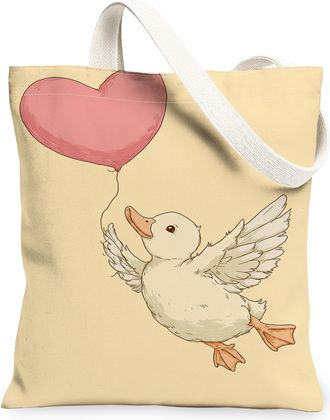 Generic Cute Duck Canvas Tote Bags, Fanciful Animal Design Reusable Grocery Bags, Lightweight Washable Shoulder Strap Canvas for Sh, Beige, 13x15 Inch