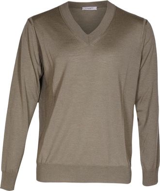 Paolo Pecora V-neck Knitwear, male, Brown, Size: M Mens V-Neck Wool Sweater Made in Italy