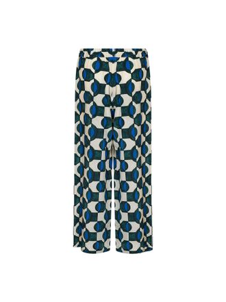 Max Mara Silk Geometric-Print Trousers - Green