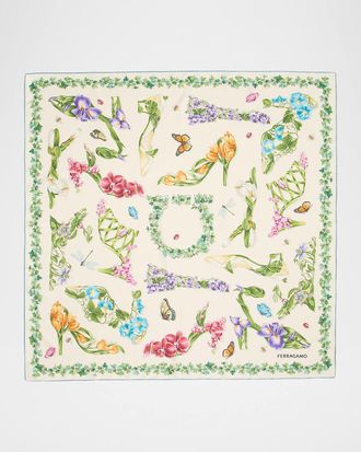 Ferragamo Eden Shoes-Print Silk Scarf