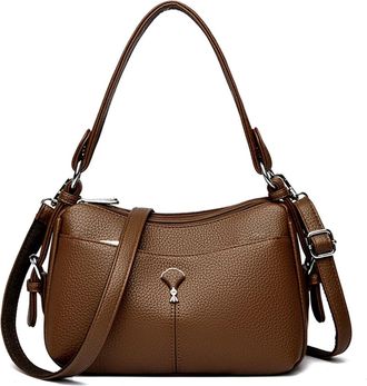 Generic Soft Pu Leather Handbag, Compatible For Mother Women Shoulder Crossbody Tote Bag Daily Commuting Large Capacity(Light brown)