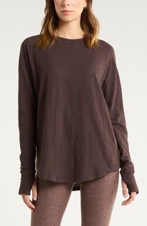 Zella Relaxed Washed 2.0 Long Sleeve Slub Tee in Brown Mole at Nordstrom, Size Small
