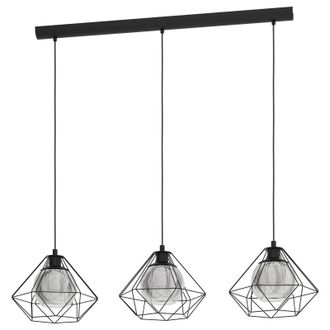 Loops Hanging Ceiling Pendant Light Geometric Black & Glass 3x E27 Kitchen Island