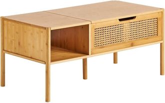Beliani Bamboo Coffee Table 99 x 48 cm with Storage Lift Table Top Living Room Furniture Boho Style Natural Surrey