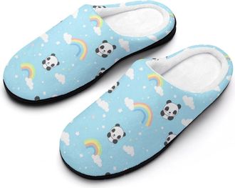 Generic Cute Panda Rainbow Cotton Slippers for Women Indoor Outdoor Slipper Slip-On Memory Foam Home Shoes
