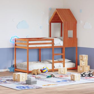 vidaXL Cama Litera Con Techo Madera Maciza Pino Marr&oacute;n 80x200 Cm Vidaxl