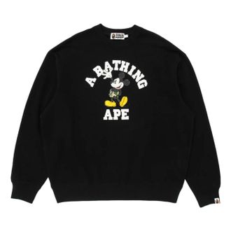 A Bathing Ape x Disney Mickey Mouse College Relaxed Fit Crewneck Black 0ZXSWM901131R-BLK