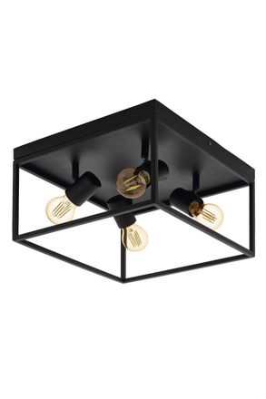 Eglo Eglo Silentina Clear Metal & Glass 4-Light Flush Ceiling Fitting in Black